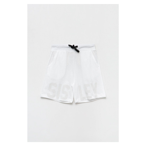 Detské bavlnené šortky Sisley biela farba, nastaviteľný pás