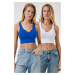 Happiness İstanbul Women's Cobalt Blue White Strappy 2-Pack Crop Knitted Blouse