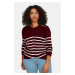 Trendyol Curve Burgundy Striped Crew Neck Knitwear Sweater