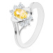Lesklý prsteň so žltým oválnym zirkónom, strieborná farba, číre zirkóniky - Veľkosť: 62 mm