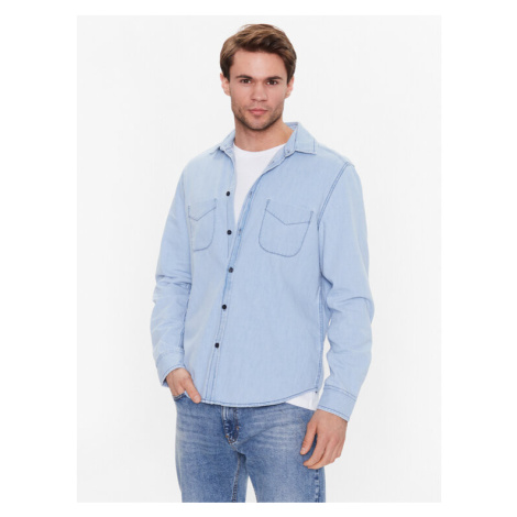 Sisley džínsová košeľa 5FV6SQ017 Modrá Regular Fit