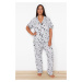 Trendyol Curve Gray Shirt Collar Knitted Pajama Set