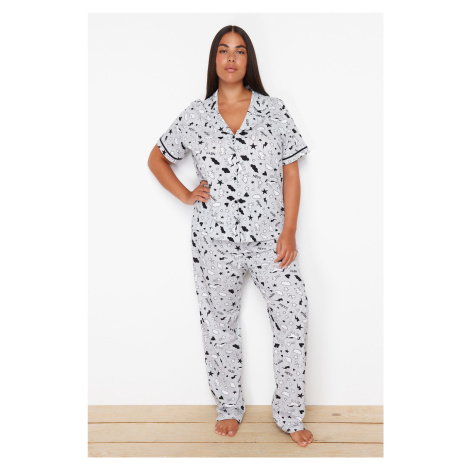 Trendyol Curve Gray Shirt Collar Knitted Pajama Set