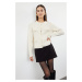 Trendyol Ecru Cotton Basic Jacket Look Knitted Cardigan