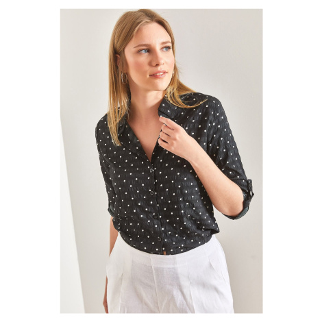 Bianco Lucci Women's Sleeve Fold Polka Dot Viscose Shirt