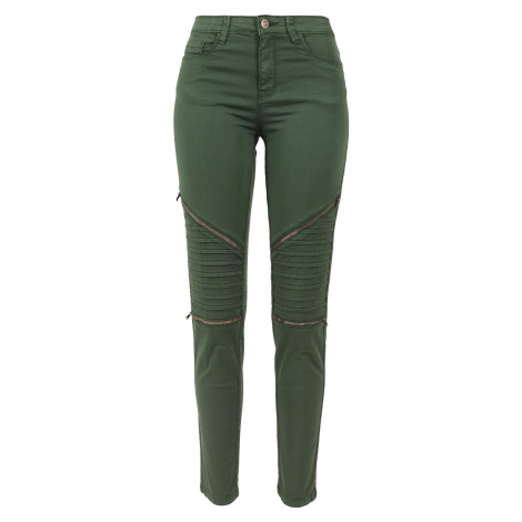 Women's stretch biker trousers - olive Urban Classics