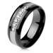 Oceľový prsteň v čierno-striebornom odtieni - pás z čírych zirkónov, 8 mm - Veľkosť: 70 mm