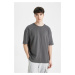 DEFACTO Men's Anthracite Oversize Fit Wide Cut Crew Neck Heavy Fabric Short Sleeve Basic T-Shirt