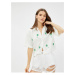 Koton Linen Blend Palm Embroidered Crop Shirt