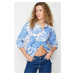 Trendyol Blue Lilium Fabric Patterned Oversize/Wide Fit Woven Shirt