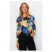 Trendyol Multi Color Gathered Printed Flexible Snaps Knitted Bodysuit