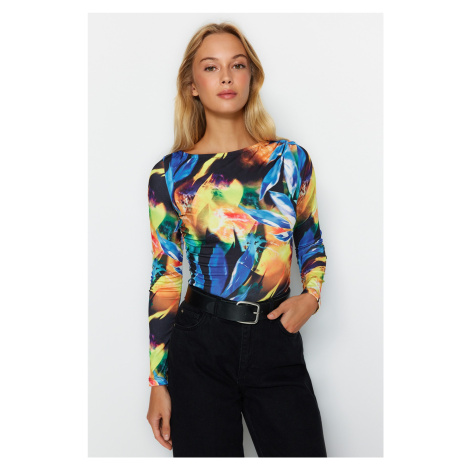 Trendyol Multi Color Gathered Printed Flexible Snaps Knitted Bodysuit