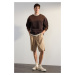 Trendyol Dark Brown Oversize/Wide Cut Color Block Fleece Inside Sweatshirt