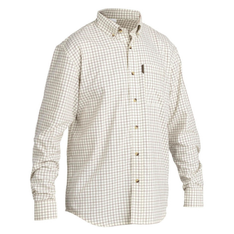 Pánska poľovnícka bavlnená károvaná košeľa 100 s dlhým rukávom priedušná biela SOLOGNAC