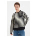 Trendyol Black Casual Oversize Fit Cotton Wide Pattern Crew Neck Striped Knitwear Sweater