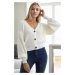 23325 Dewberry 3 Button V-Neck Women Cardigan-WHITE