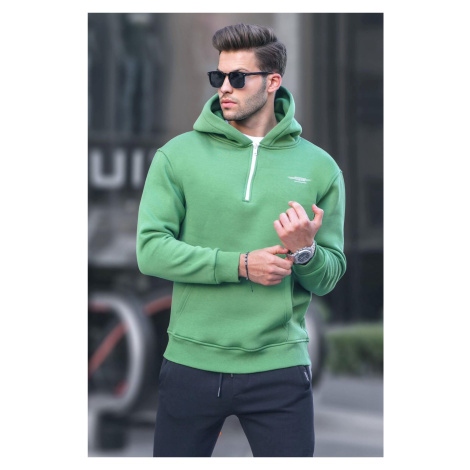 Madmext Green Zippered Hooded Sweatshirt 6143