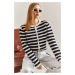 Bianco Lucci Women's Buttoned Striped Knitwear Cardigan