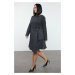 Trendyol Curve Anthracite Tweed Buckle Accessory Long Sleeve Woven Plus Size Dress