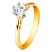 Zlatý 14K prsteň - okrúhle výrezy na ramenách, číry zirkón v kotlíku z bieleho zlata - Veľkosť: 