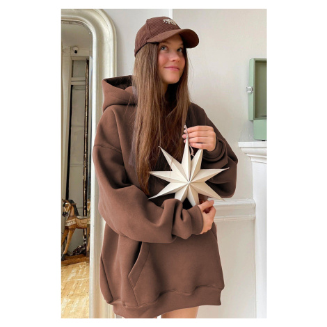 Madmext Brown Hooded Shark Oversized Sweatshirt