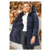 Z6773 DEWBERRY WOMEN'S COAT-PLAIN NAVY BLUE