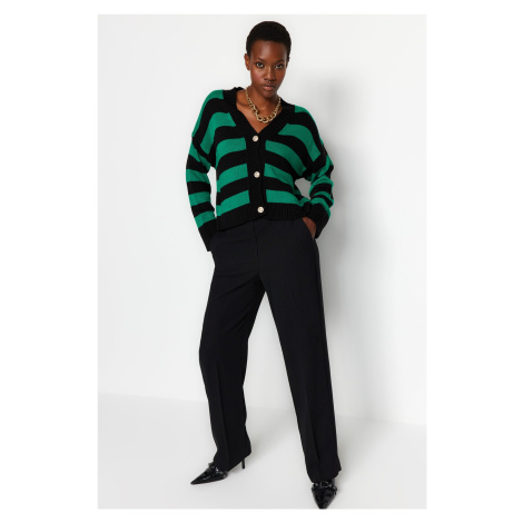 Trendyol Black V-Neck Striped Knitwear Cardigan
