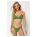 Trendyol Green Gingham Textured V-Cut Bikini Bottoms