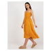Yellow polka dot midi dress with frills