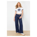 Trendyol Dark Blue More Sustainable High Waist Wide Leg Jeans with Waist Detail