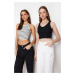 Trendyol Black-Multicolor 2-Pack Fitted/Fitted Crop Corded Flexible Knitted Tank Top