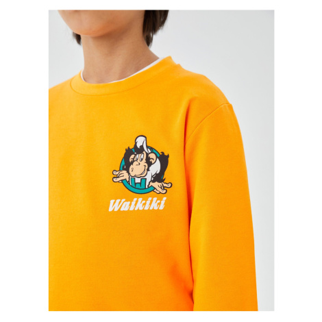 LC Waikiki Crew Neck Nostalgic Monkey Printed Long Sleeve Unisex Kids Sweatshirt