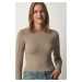 Happiness İstanbul Women's Mink Crew Neck Wrap Knitted Blouse