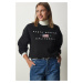 Happiness İstanbul Women's Black Embroidered Raised Knitted Sweatshirt
