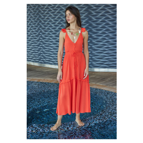 Trendyol Orange Maxi Woven Frilly Beach Dress