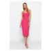 Trendyol Fuchsia Fitted Midi Strappy Ribbed Stretchy Knitted Dress