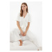 Trendyol Ecru 100% Cotton Ruffle Detailed Knitted Pajama Set