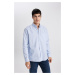 DEFACTO Relax Fit Polo Neck Striped Oxford Long Sleeve Shirt