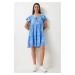 Happiness İstanbul Women's Blue White Floral Summer Flared Viscose Dress