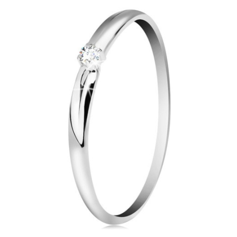 Briliantový prsteň v bielom 14K zlate - tenké zárezy na ramenách, číry diamant - Veľkosť: 60 mm