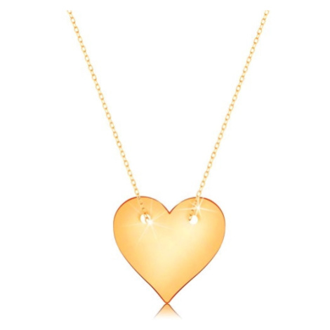 Náhrdelník zo žltého 14K zlata - súmerné ploché srdce, jemná retiazka
