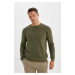 DEFACTO Khaki Standard Fit Regular Cut Crew Neck Thessaloniki Fabric Knitwear Sweater