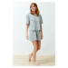 Trendyol Grey Melange 100% Cotton Polka Dot and Heart Shorts Knitted Pajama Set