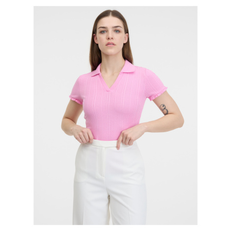 Orsay Pink Womens Ribbed Polo T-Shirt - Women