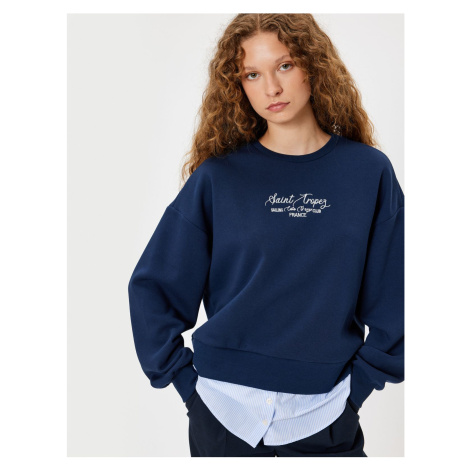 Koton Oversize Sweatshirt Crew Neck Slogan Fabric Detail