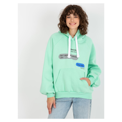 Women's sweatshirt with inscriptions - turquoise