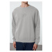 Trendyol Gray Melange Oversize/Wide Cut Embossed Text Printed Sweatshirt