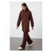 Trendyol Brown Oversize Basic Hooded Knitted Tracksuit