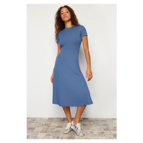 Trendyol Blue Skirt Flounced Midi Stretchy Knitted Maxi Dress