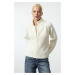 Trendyol Ecru Basic Zippered Stand Collar Knitwear Cardigan